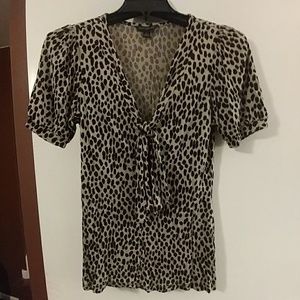 Banana republic animal print short sleeve bow top